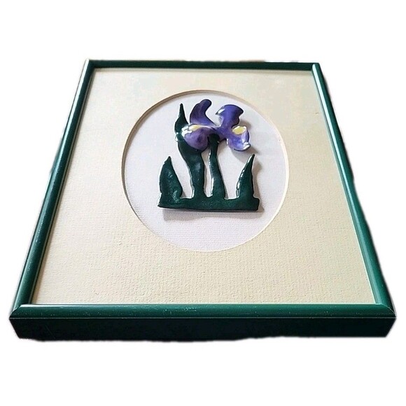 Vtg S. TOBASKO Signed Art SST Studios Ohio 3d Enameled Iris Flower Framed - Picture 5 of 8